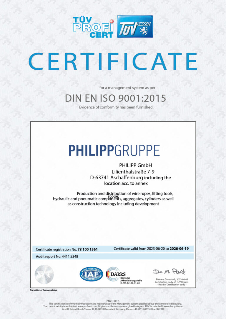 Englisches TÜV-Zertifikat für das Managementsystem nach DIN EN ISO 9001:2015