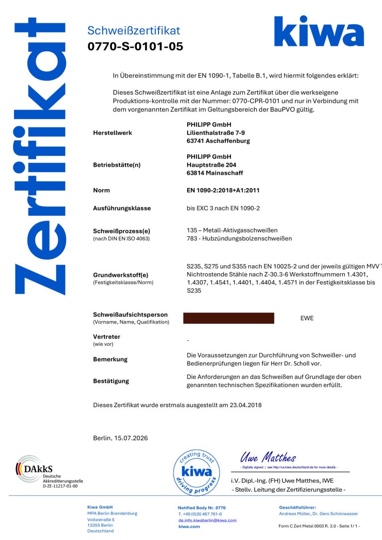 Startseite_Qualitätsmanagement_Werkseigene Produktionskontrolle EN 1090-1_PHILIPPGRUPPE